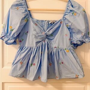 English Factory Light Blue Floral Embroidered Blouse